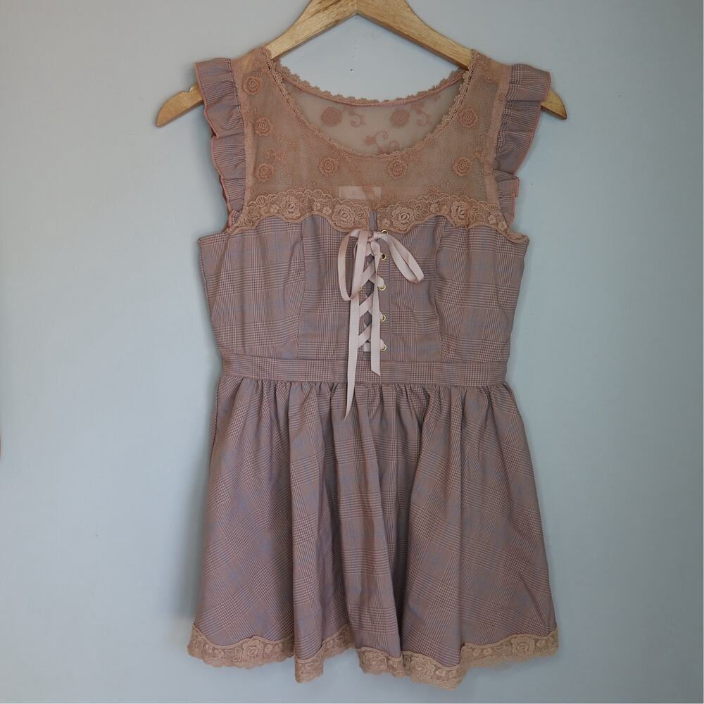 Liz Lisa Plaid Corset Dress Womens Lace Fairy Kei Lolita Sleeveless